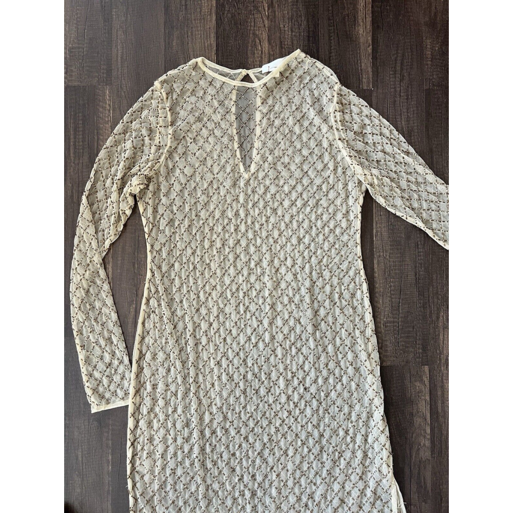 Anthropologie Sheer Maxi Beaded Column Dress Light sand Brown Size Medium - Picture 4 of 9